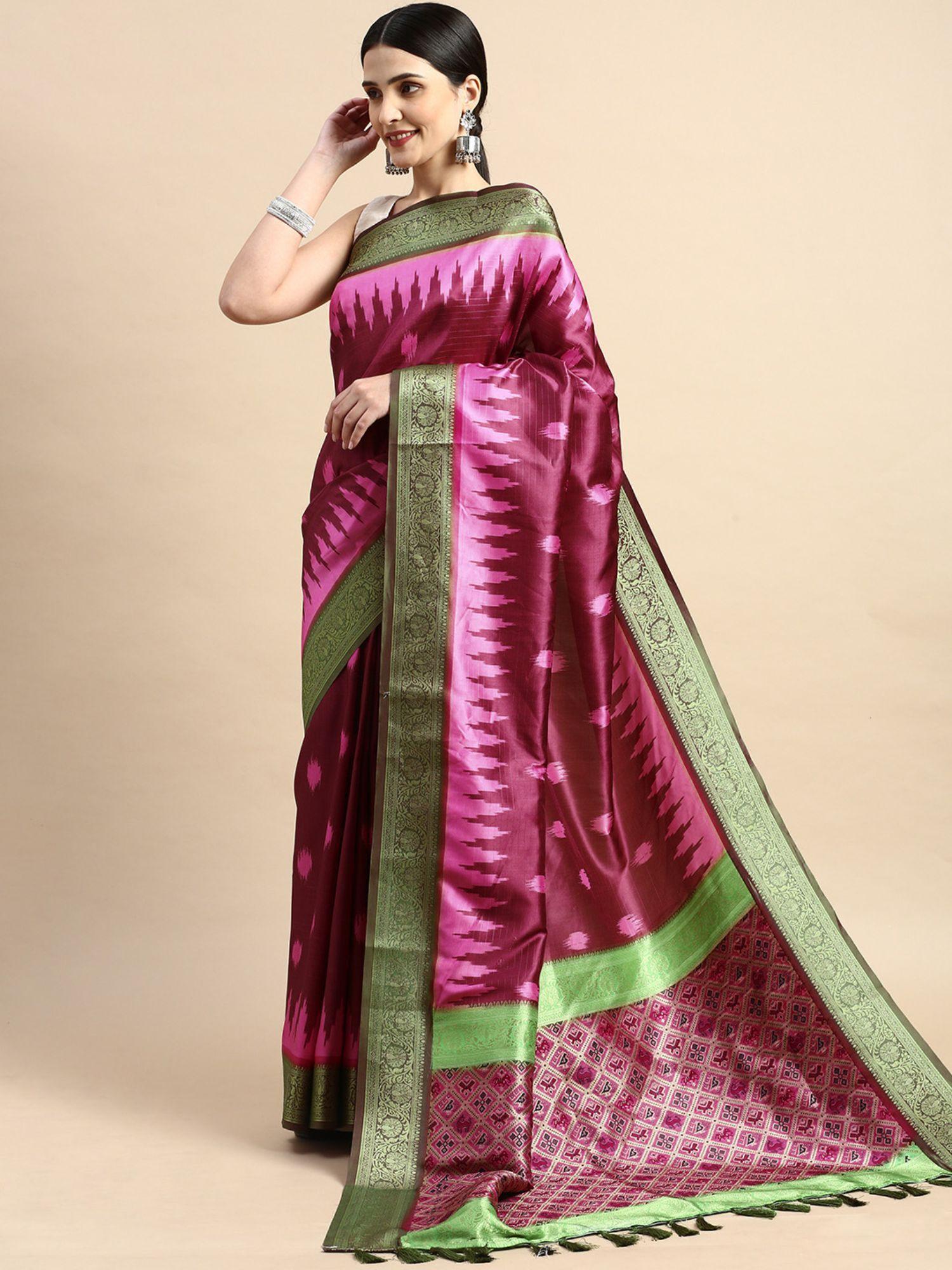 ikkat digital zari woven desing kanjeevaram silk saree with unstitched blouse