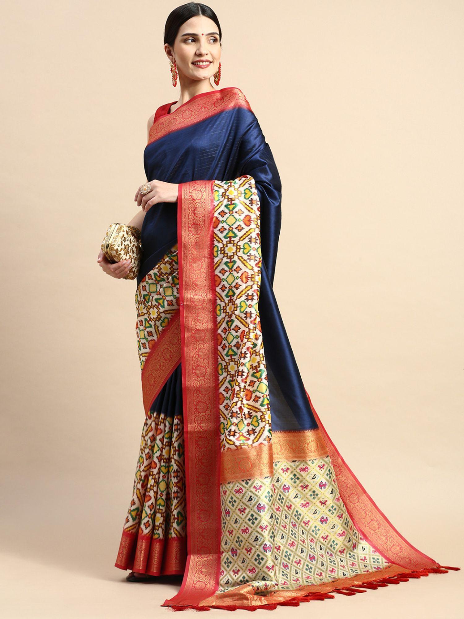 ikkat digital zari woven desing kanjeevaram silk saree with unstitched blouse