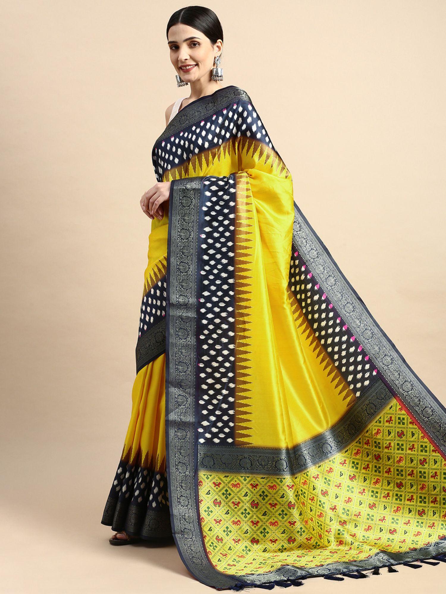 ikkat digital zari woven desing kanjeevaram silk saree with unstitched blouse