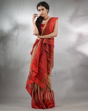 ikkat pattern saree with contrast border