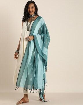 ikkat print dupatta with tassels