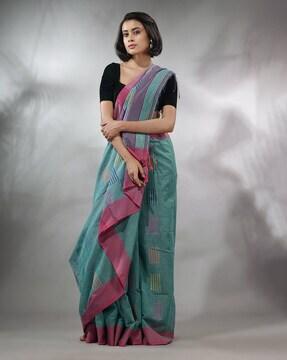 ikkat print saree with contrast pallu