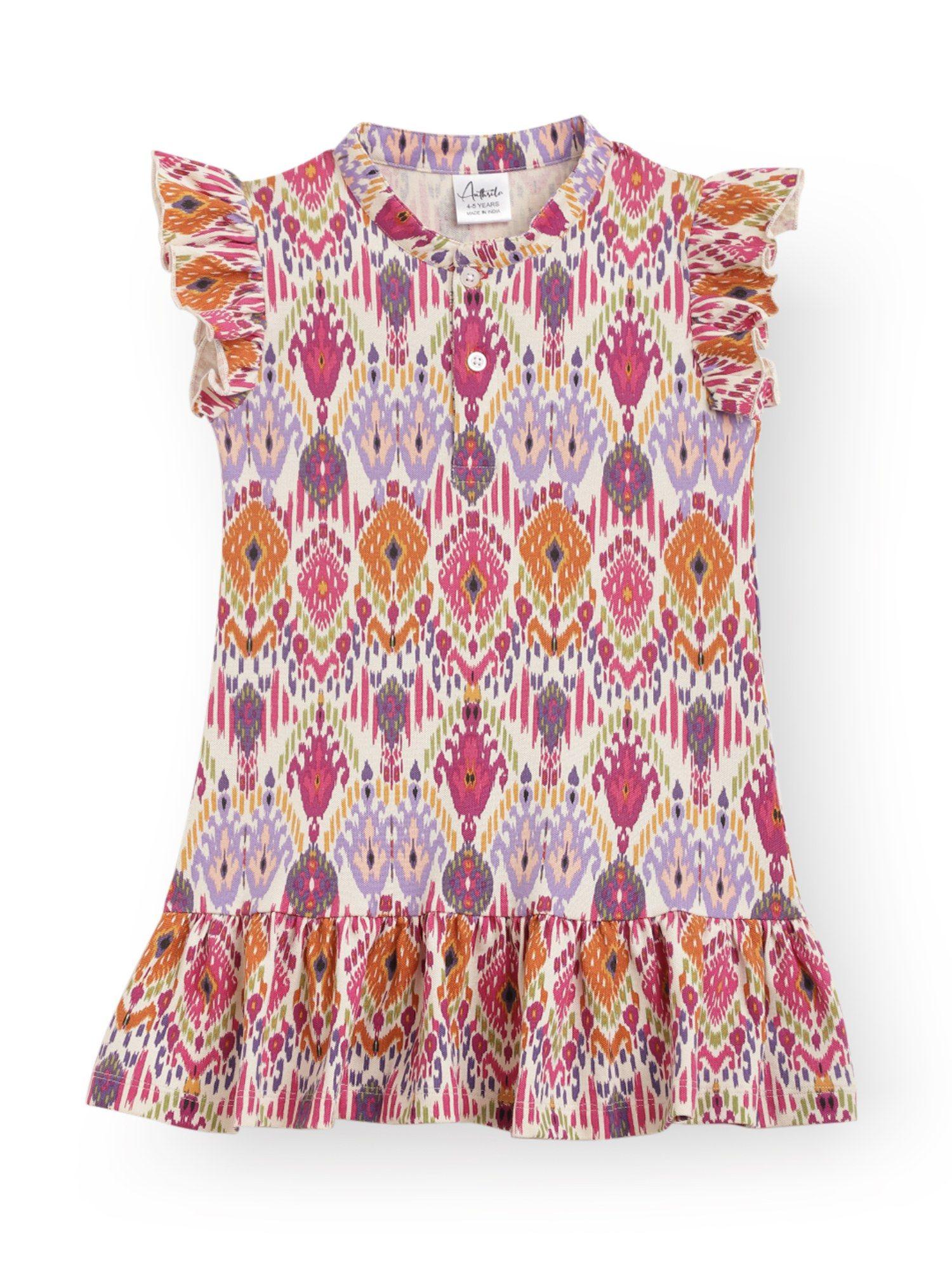 ikkat ruffle summer dress - multi-color