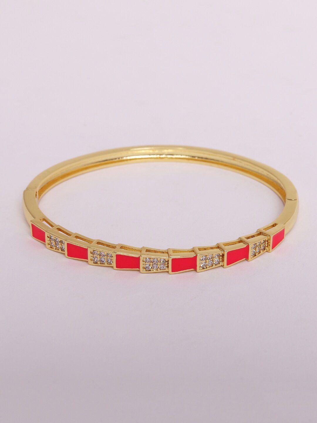 ikram women gold-toned & red brass cubic zirconia gold-plated kada bracelet