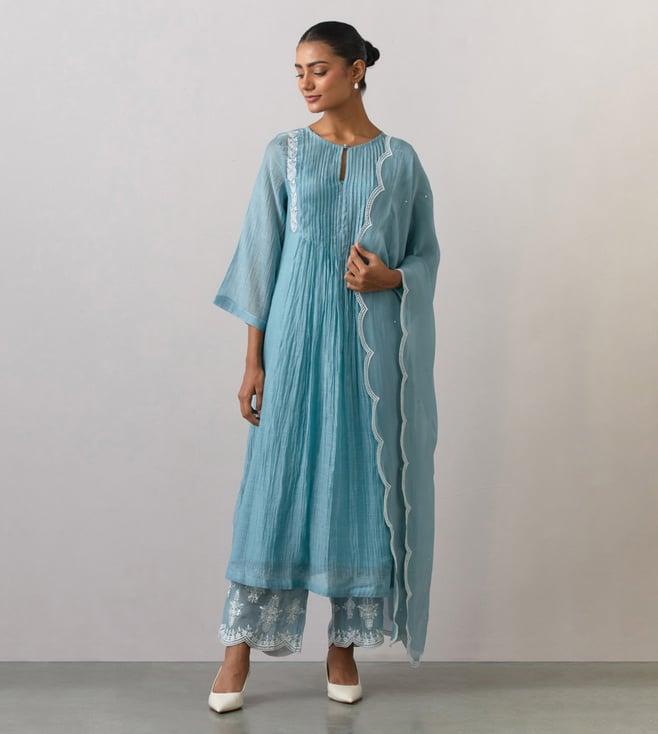 ikshita choudhary blue noor chanderi embroidered kurta with pants