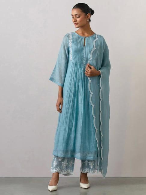 ikshita choudhary blue noor chanderi embroidered kurta