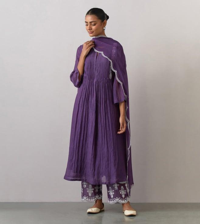 ikshita choudhary purple noor chanderi embroidered kurta with pants and dupatta