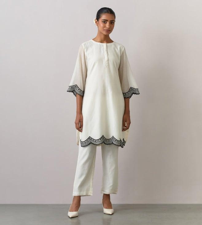 ikshita choudhary white noor chanderi embroidered kurta with pants
