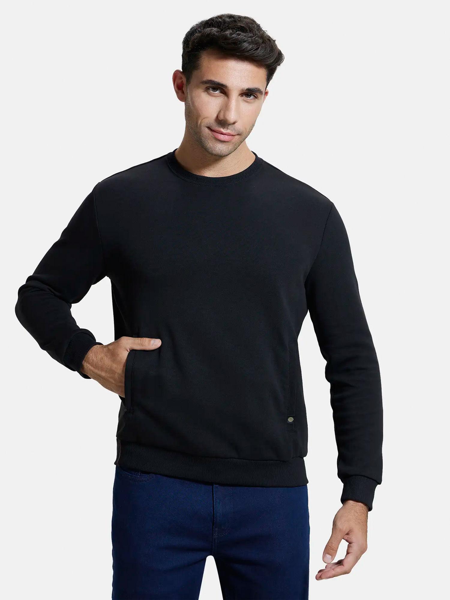 im11 mens cotton rich plated sweatshirt with zipper pockets-black