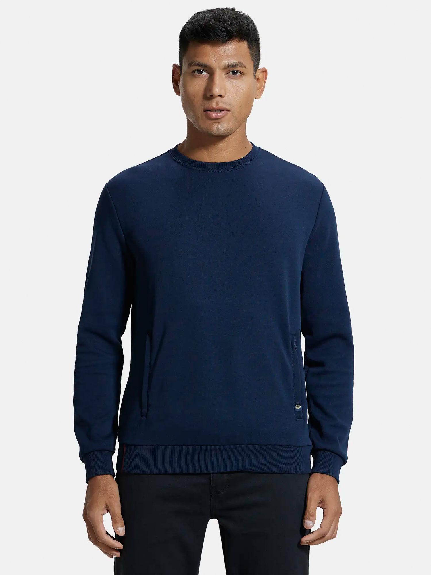 im11 mens cotton rich plated sweatshirt with zipper pockets-blue