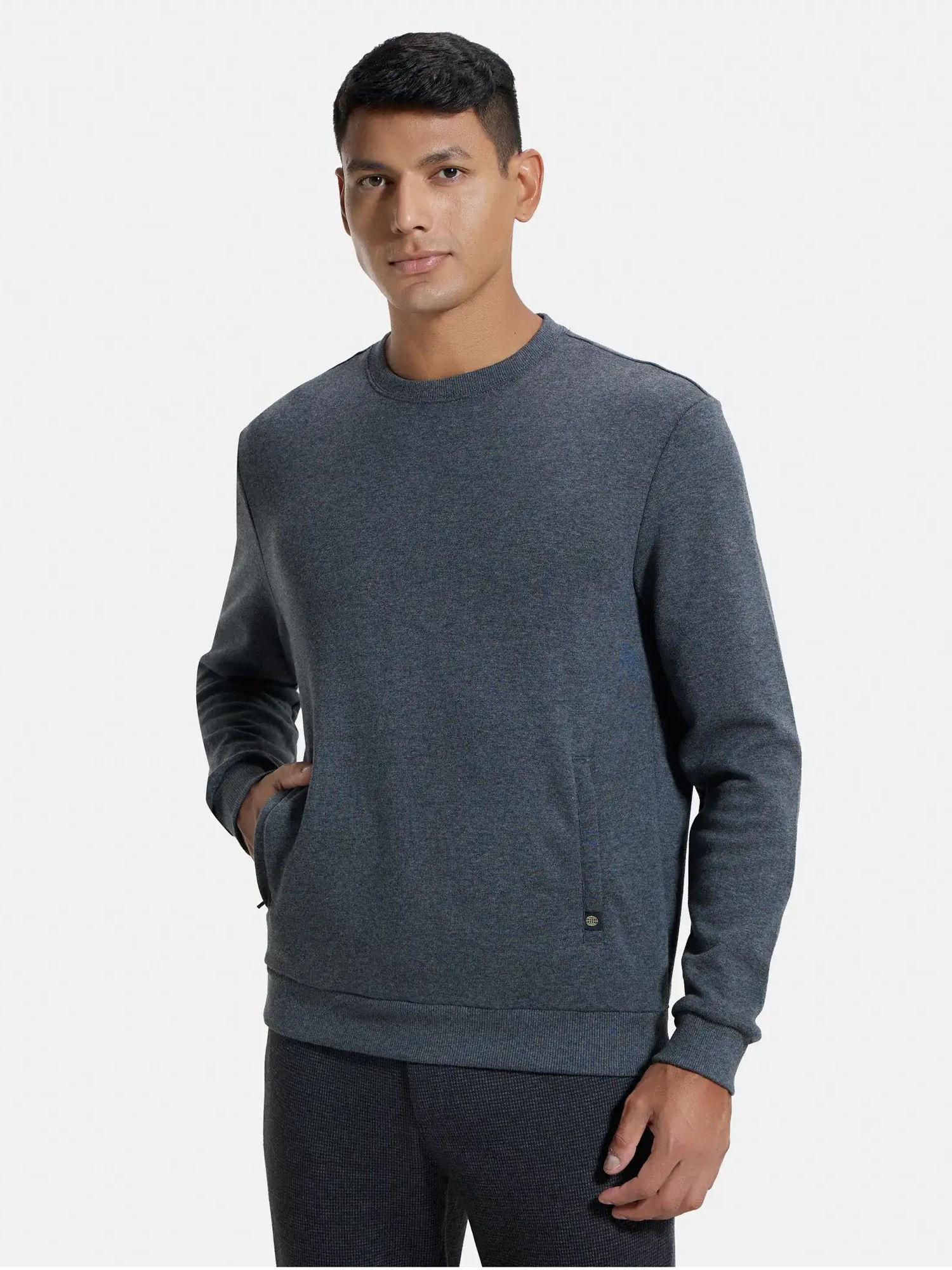 im11 mens cotton rich plated sweatshirt with zipper pockets-grey