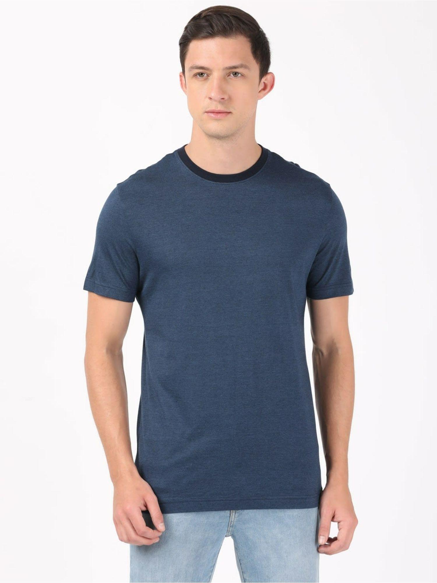 im20 mens micro modal & combed cotton blend round neck half sleeve t-shirt navy blue