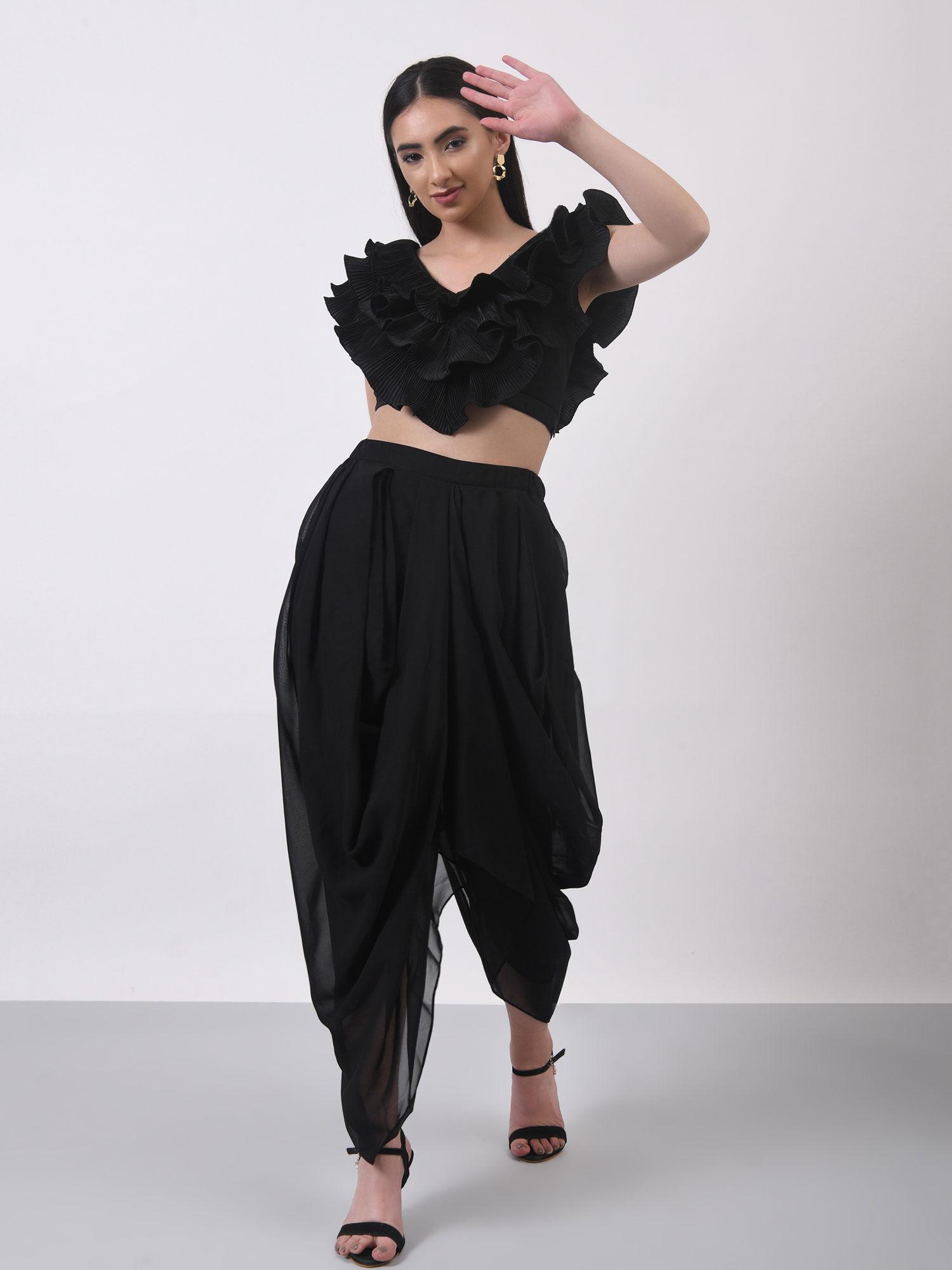 imaginative pleated black ruffle top