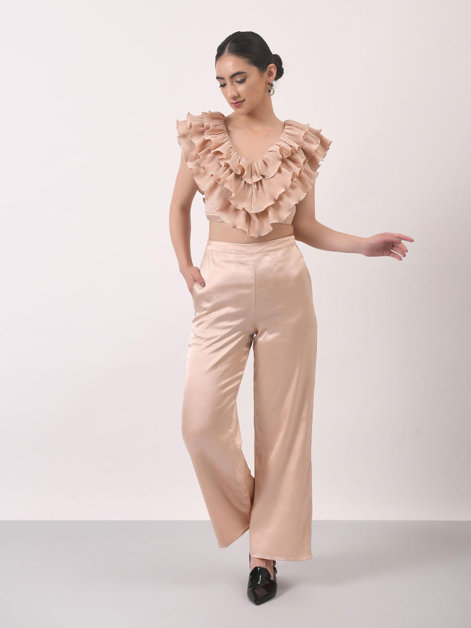 imaginative pleated nude ruffle top