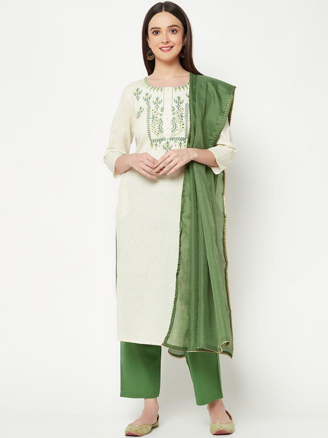 imara ethnic motifs printed pure cotton straight kurta with trousers & dupatta