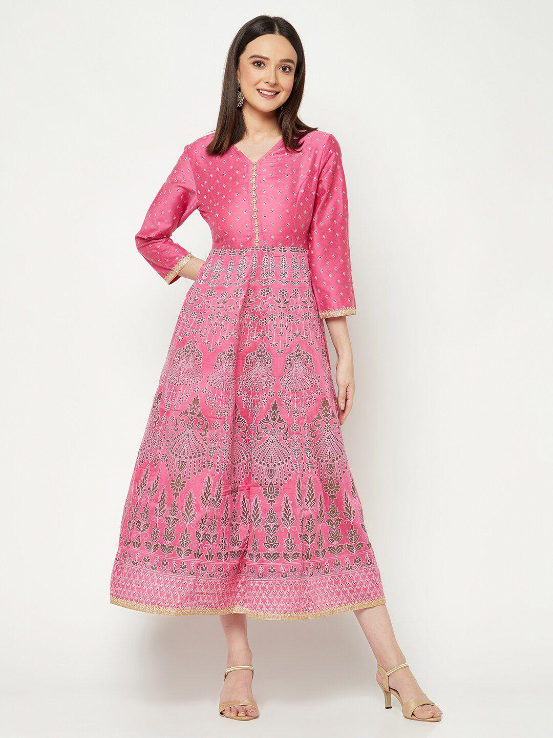 imara ethnic motifs printed v-neck a-line ethnic dress