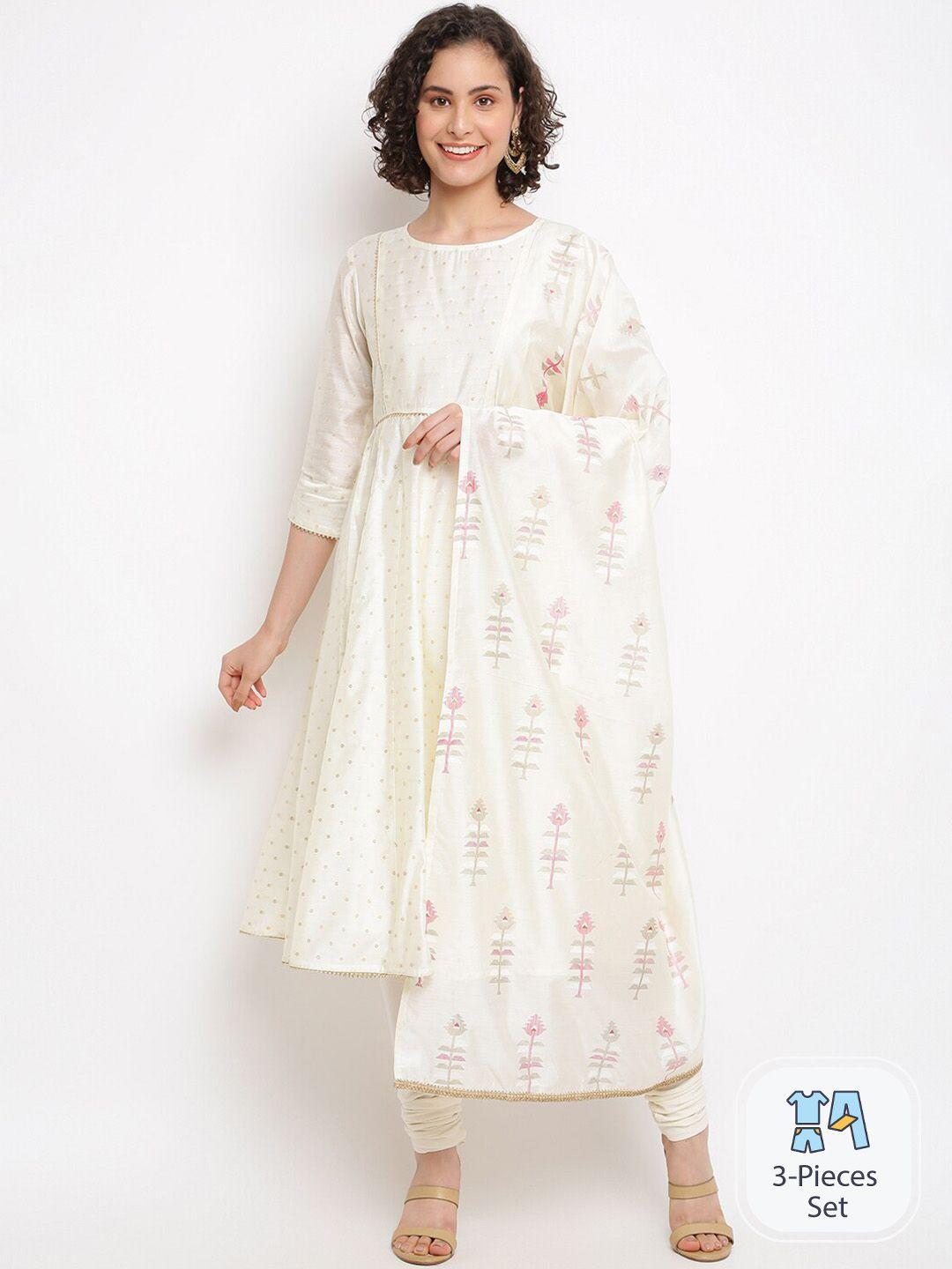imara women ethnic motifs woven design chanderi cotton kurta & churidar with dupatta