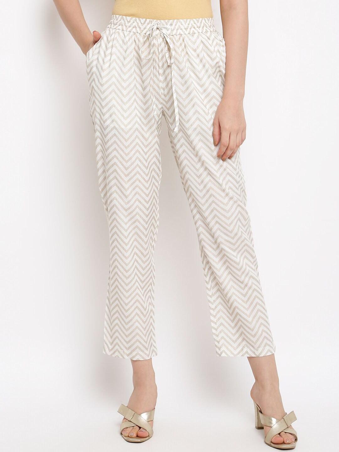 imara women geometric printed straight fit cotton trousers