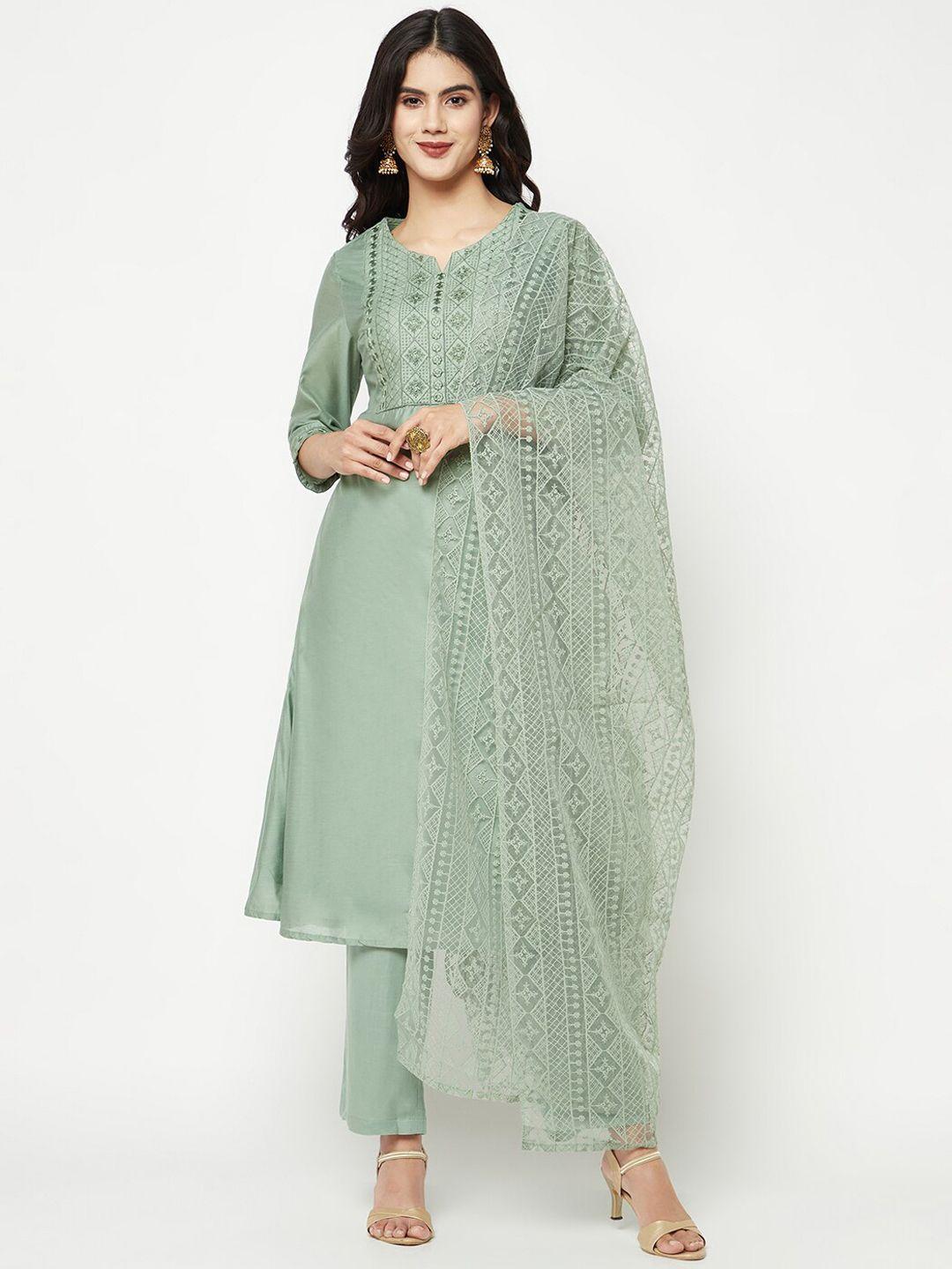 imara ethnic motifs embroidered chanderi cotton kurta with trousers & dupatta