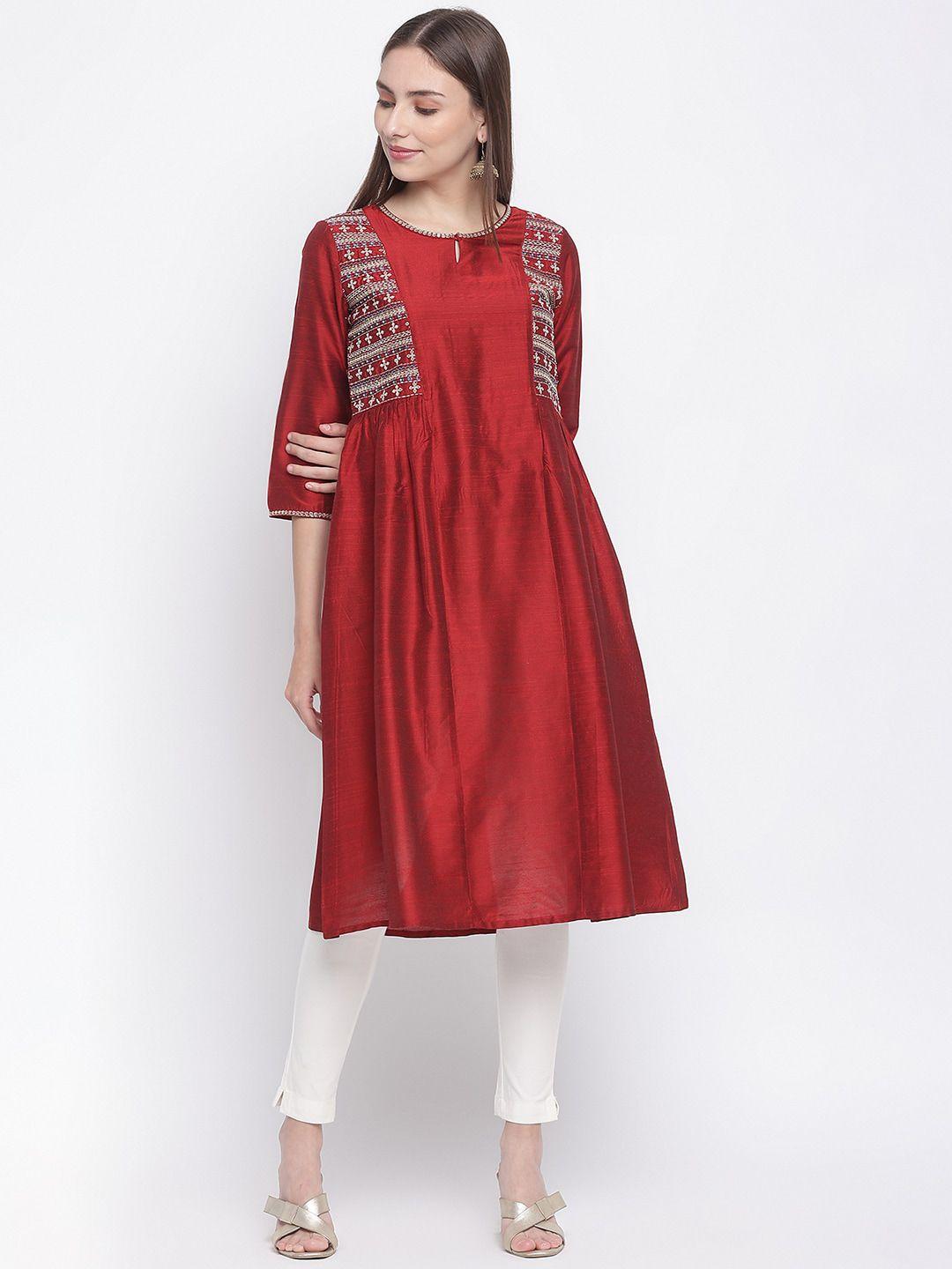 imara ethnic motifs embroidered keyhole neck thread work a-line kurta