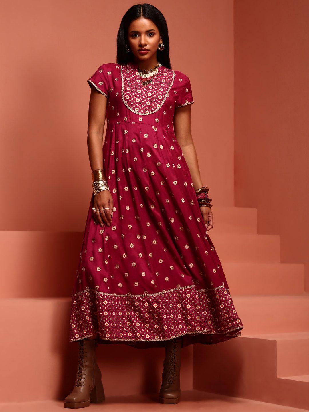 imara ethnic motifs printed a-line ethnic dress with dupatta