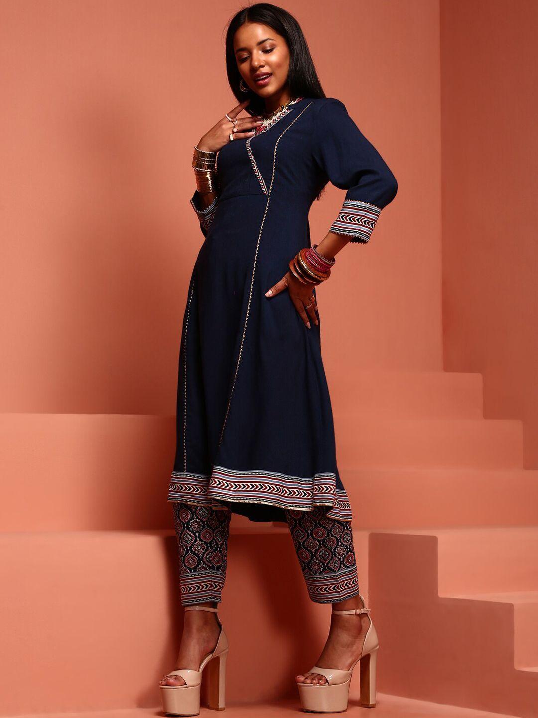 imara ethnic motifs printed gotta patti a-line kurta with trousers & with dupatta