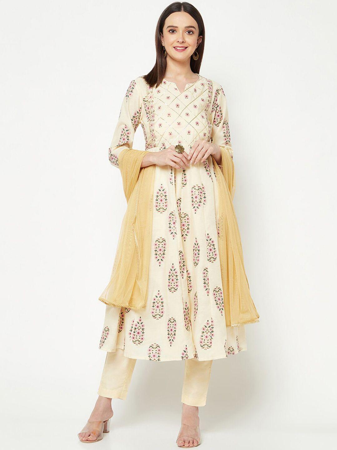 imara ethnic motifs printed gotta patti detail chanderi silk kurta & trousers with dupatta