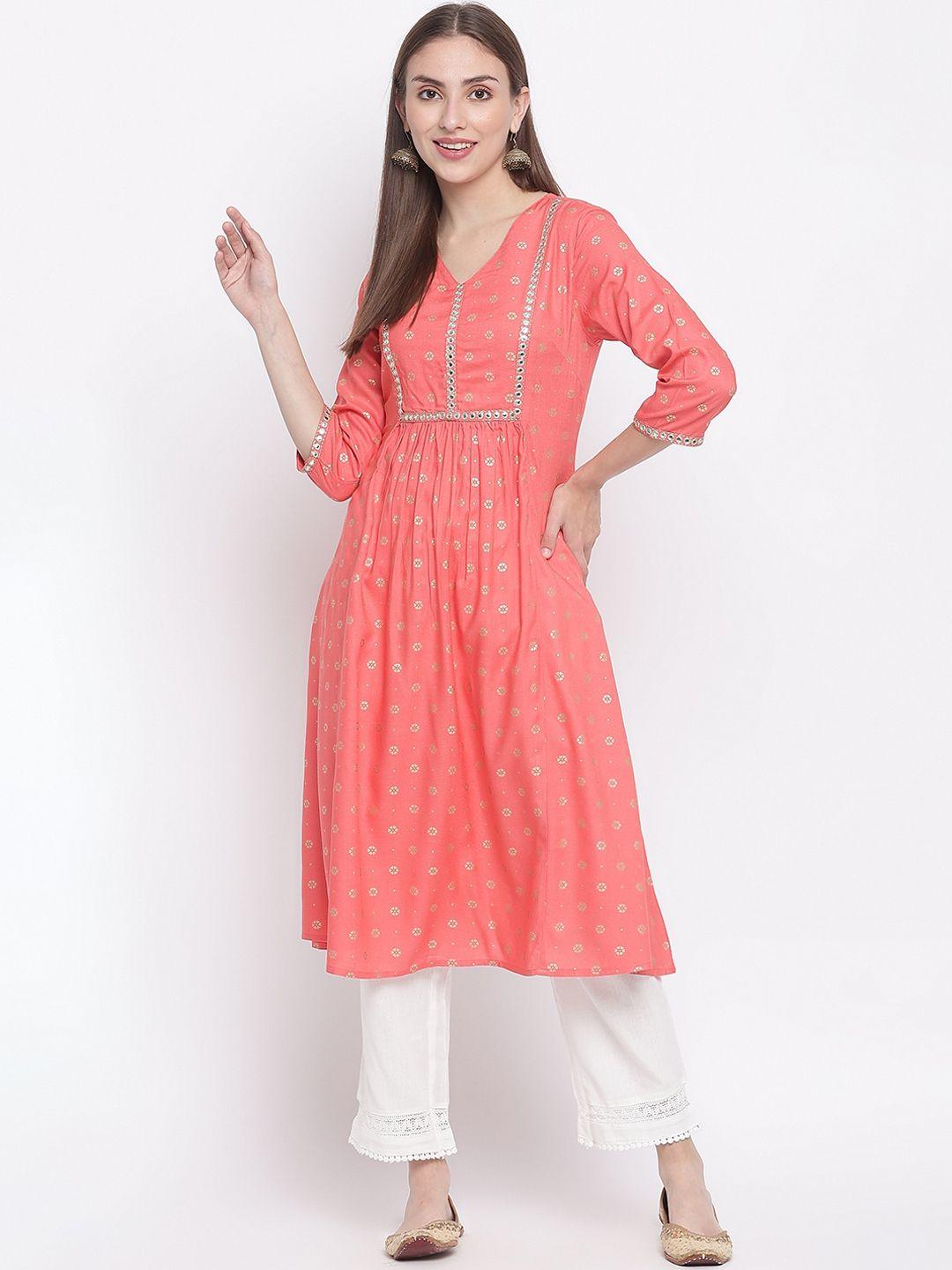 imara ethnic motifs printed mirror work kurta