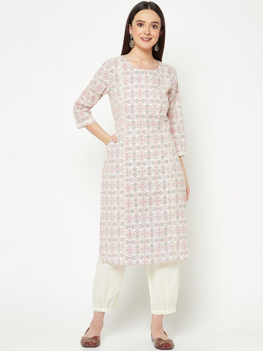 imara ethnic motifs printed pure cotton straight kurta with trousers