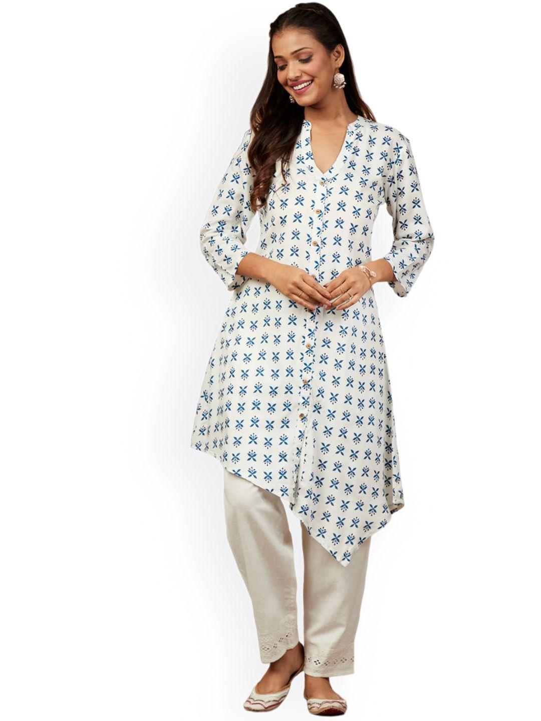 imara ethnic motifs printed regular pathani pure cotton kurta with trousers