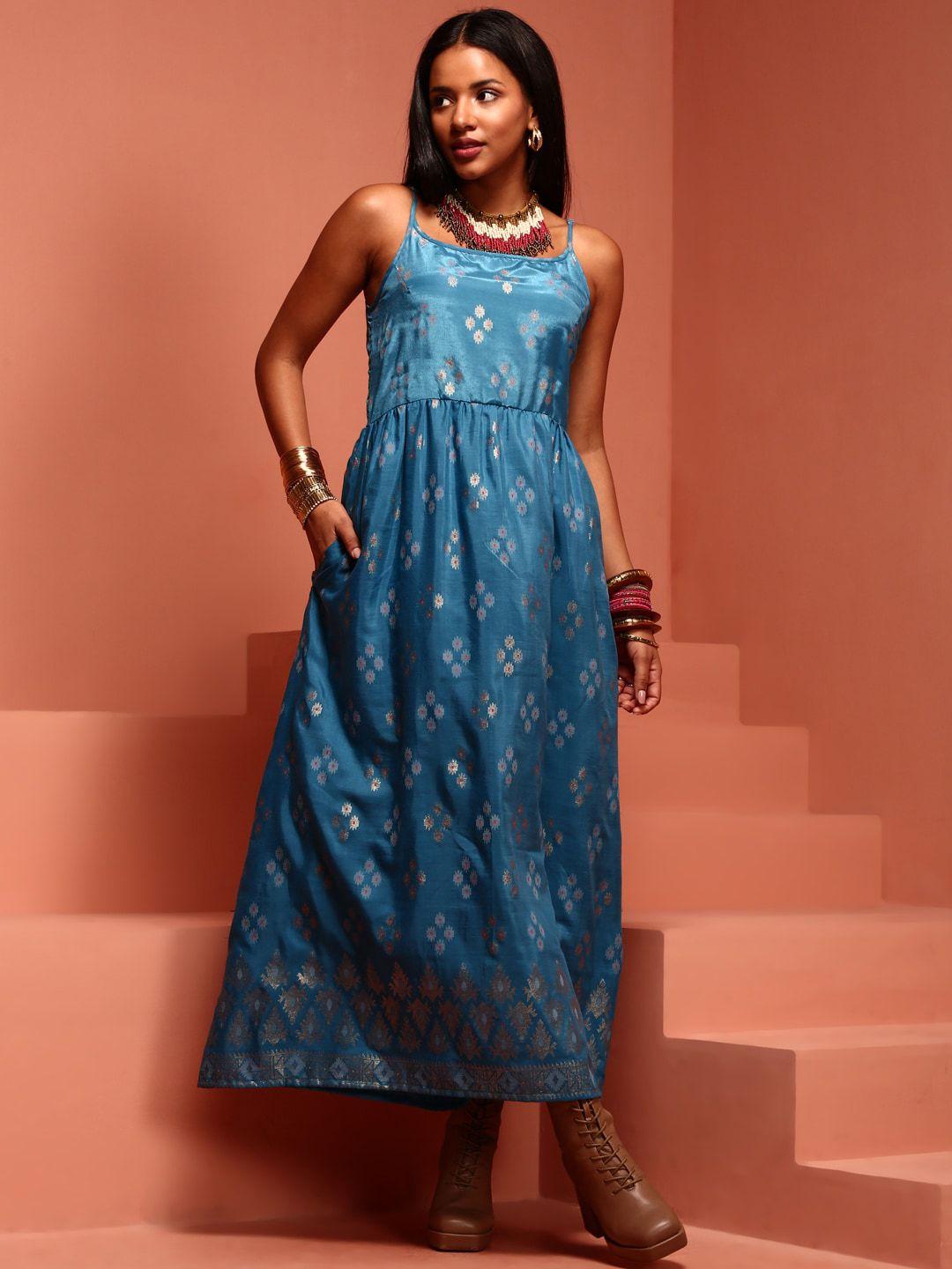 imara ethnic motifs printed shoulder strap a-line ethnic dress