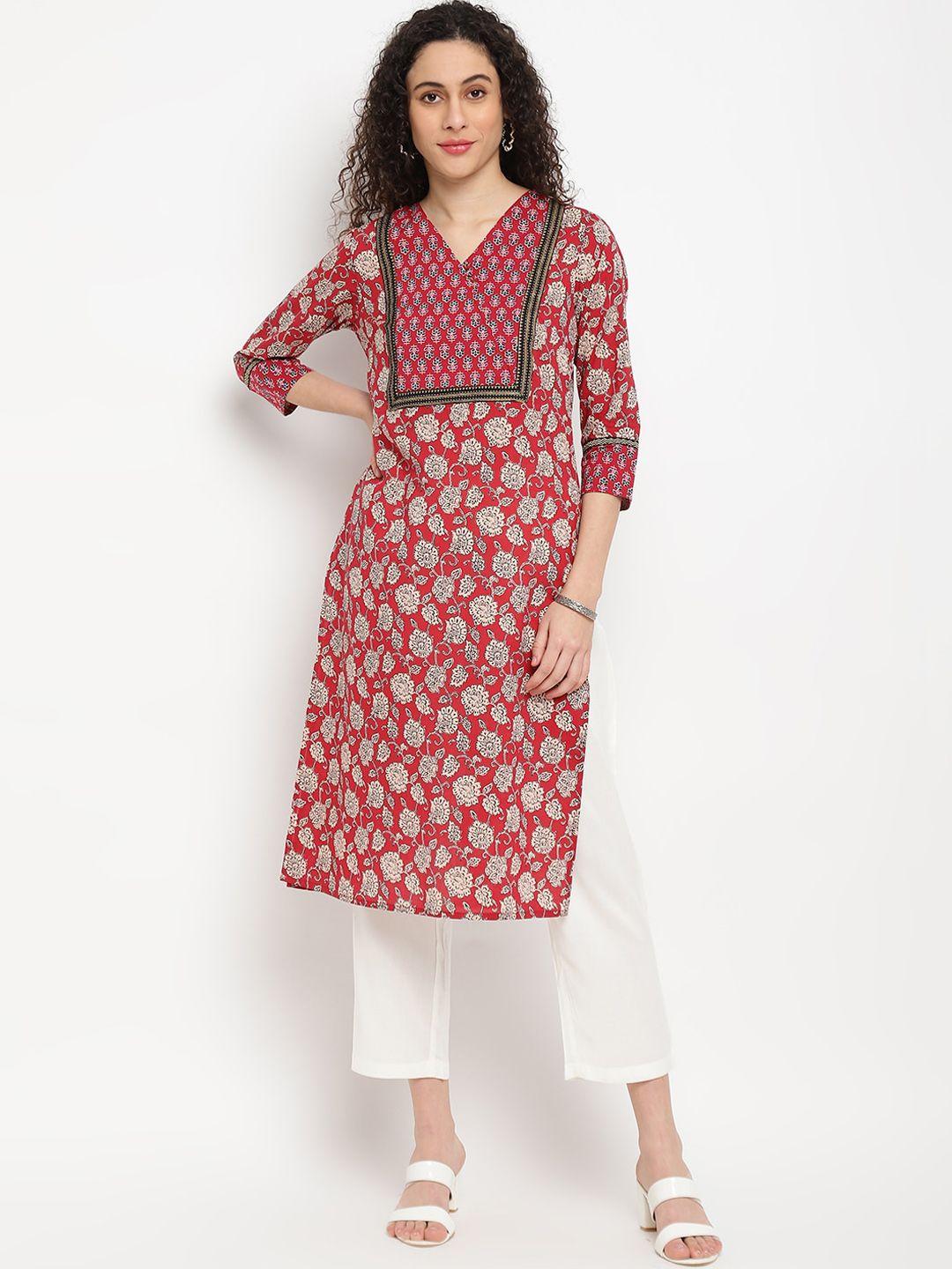 imara ethnic motifs printed v-neck pure cotton kurta