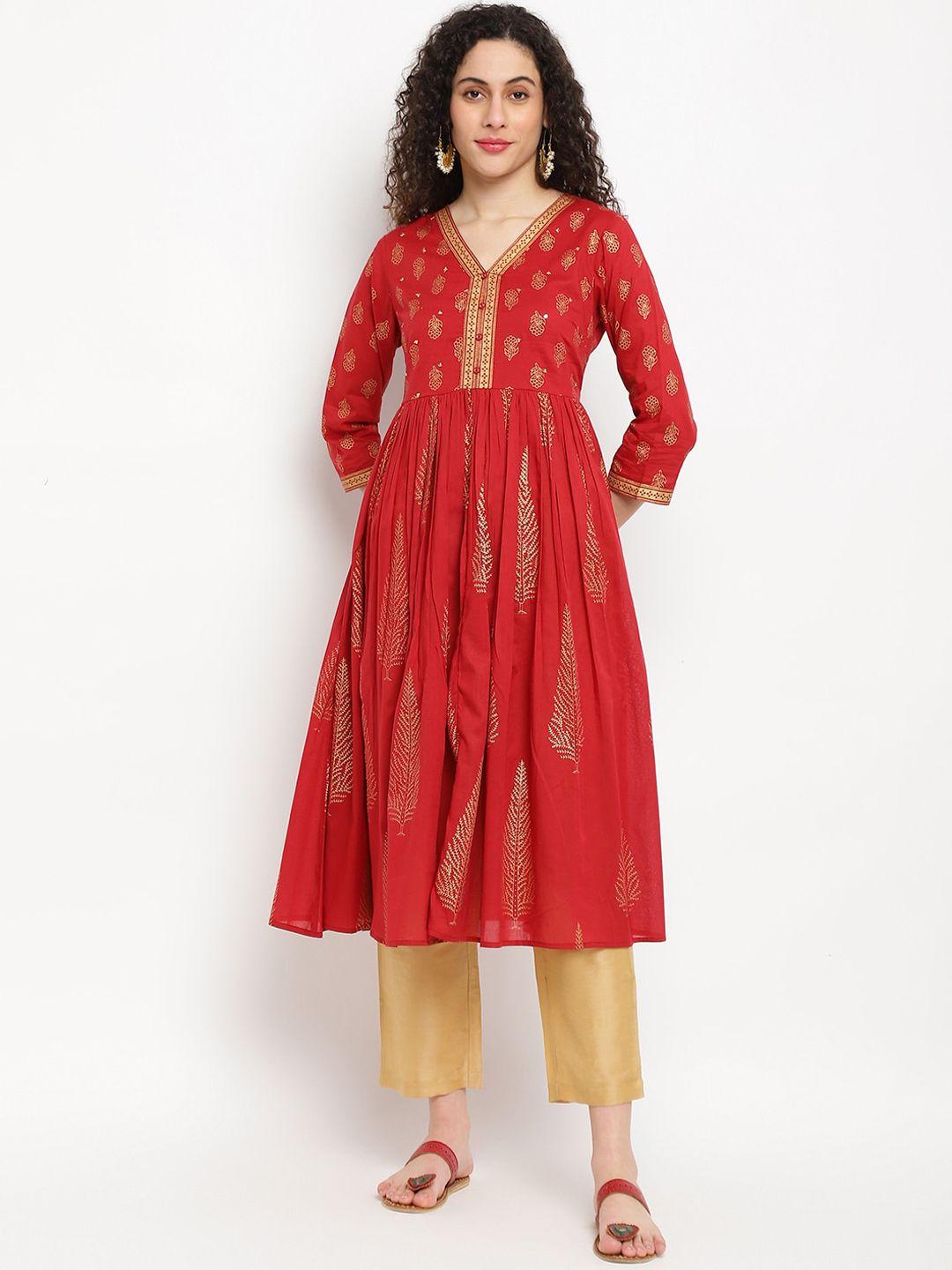 imara ethnic motifs printed v neck sequinned anarkali kurta