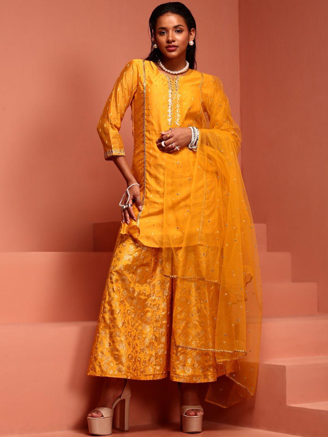imara ethnic motifs woven design chanderi cotton straight kurta & palazzos with dupatta