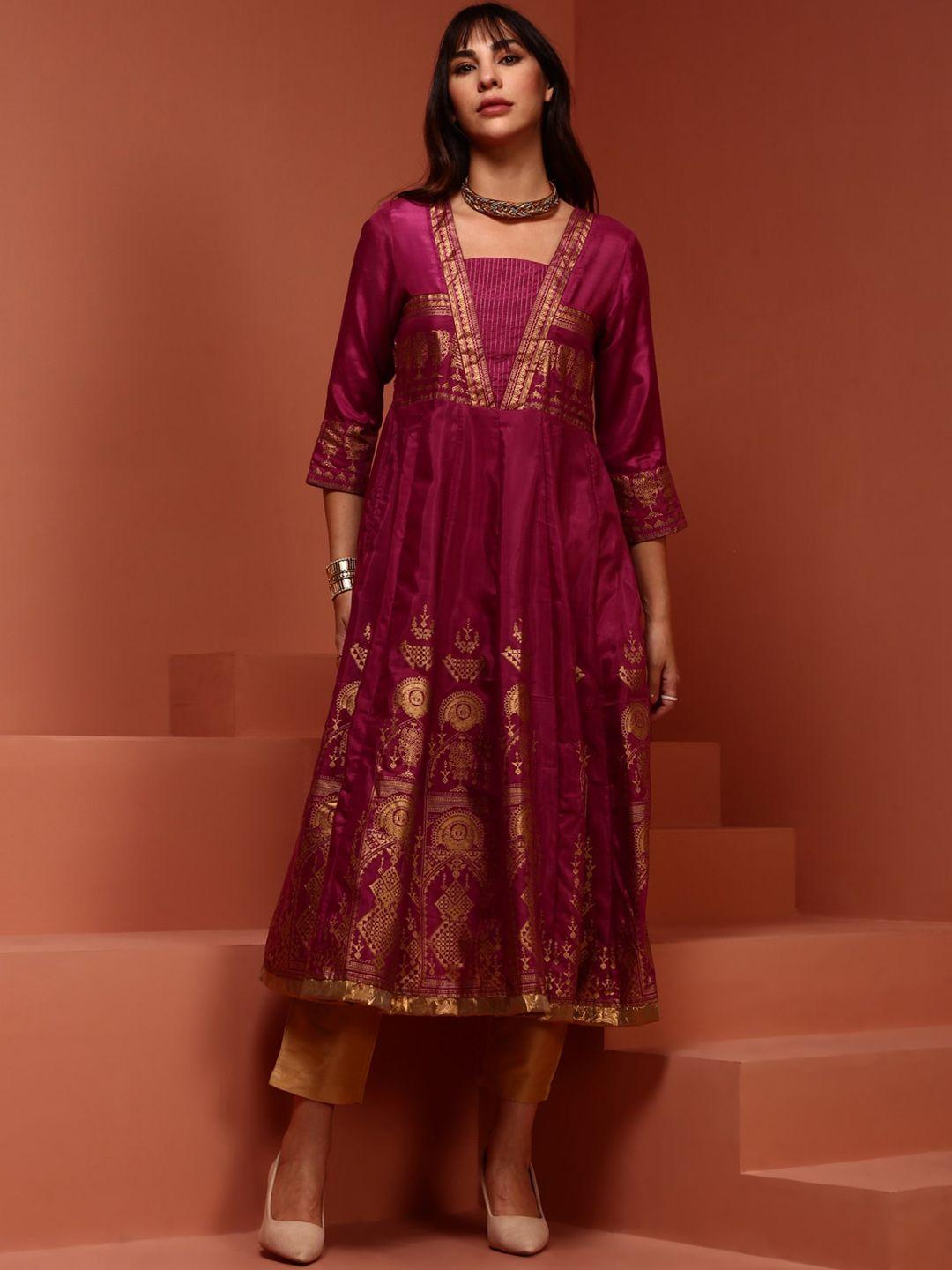 imara ethnic motifs woven design square neck a-line kurta