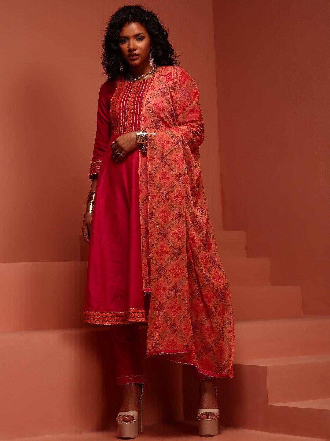imara ethnic motifs yoke design regular thread work kurta with trousers & dupatta