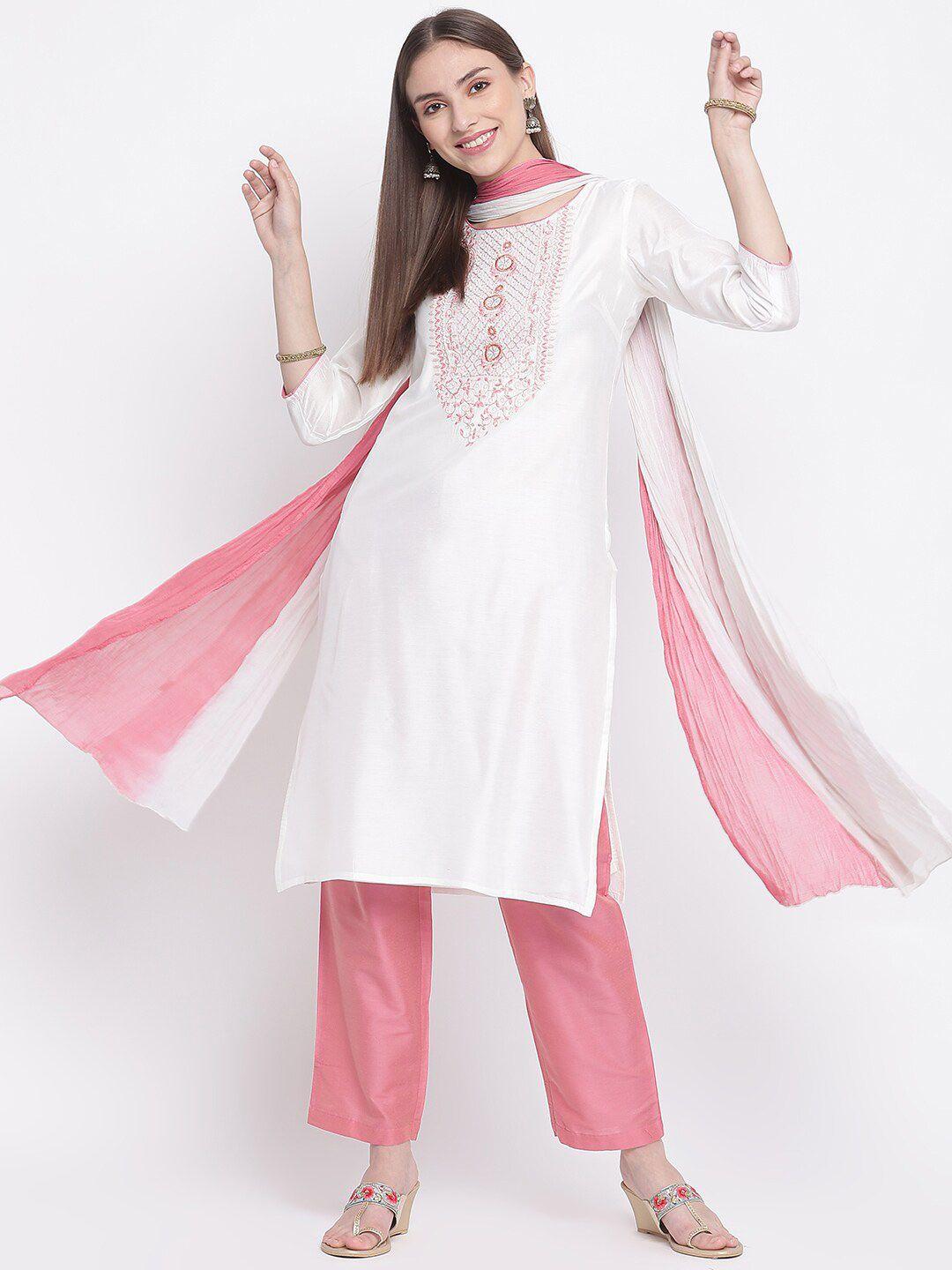 imara floral embroidered chanderi cotton kurta with trousers & dupatta