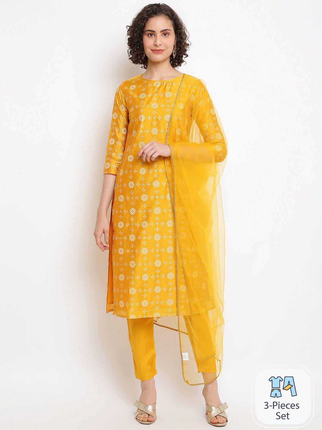 imara floral embroidered cotton straight kurta & trousers with dupatta