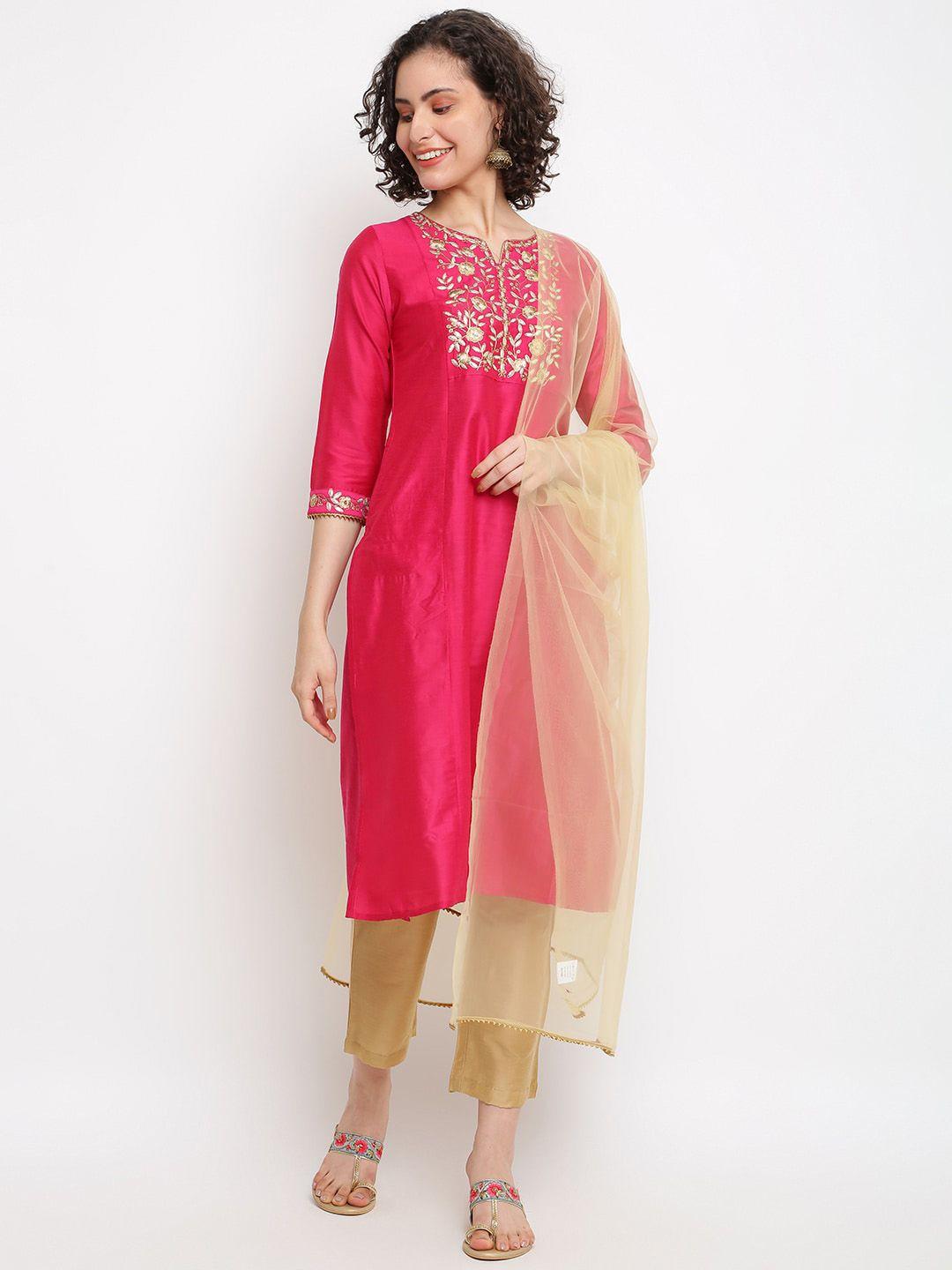 imara floral embroidered thread work kurta with trousers & with dupatta