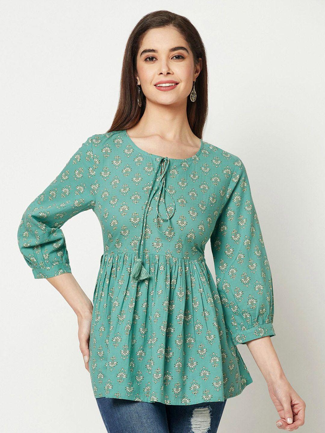 imara floral print tie-up neck puff sleeve cotton empire top