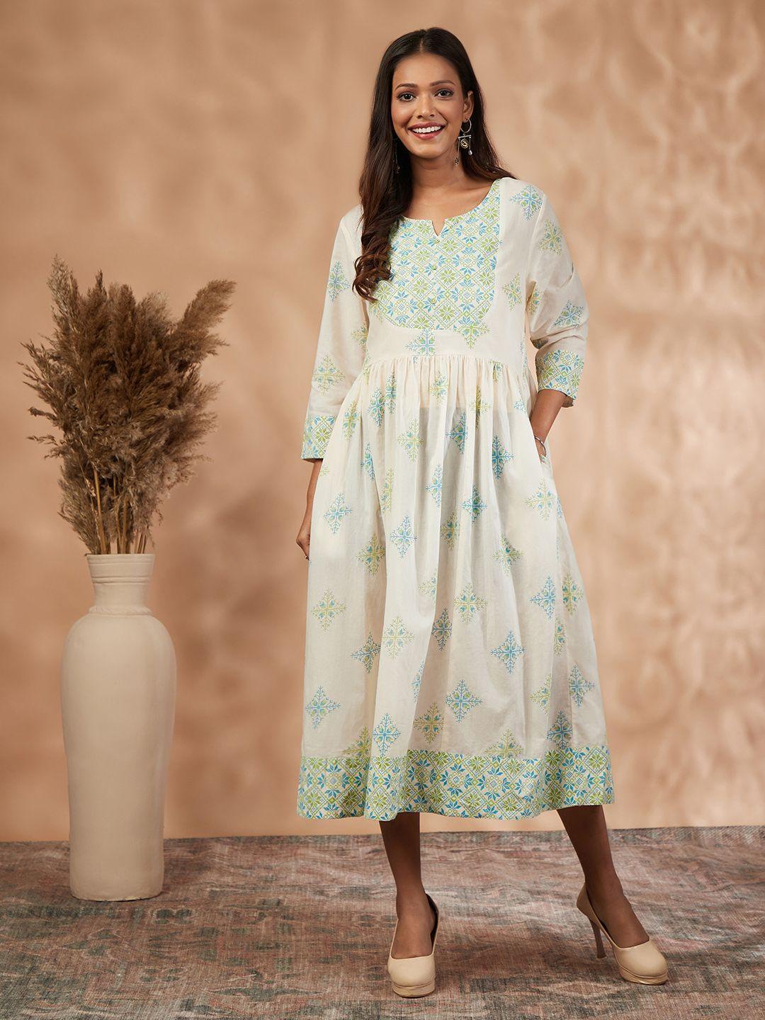 imara floral printed fit & flare midi ethnic dress