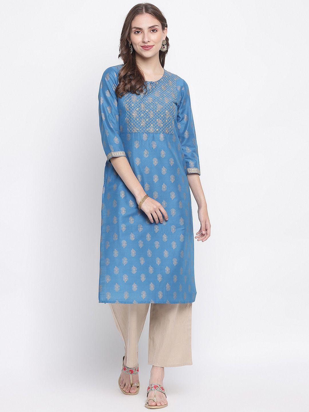 imara floral printed keyhole neck sequinned kurta