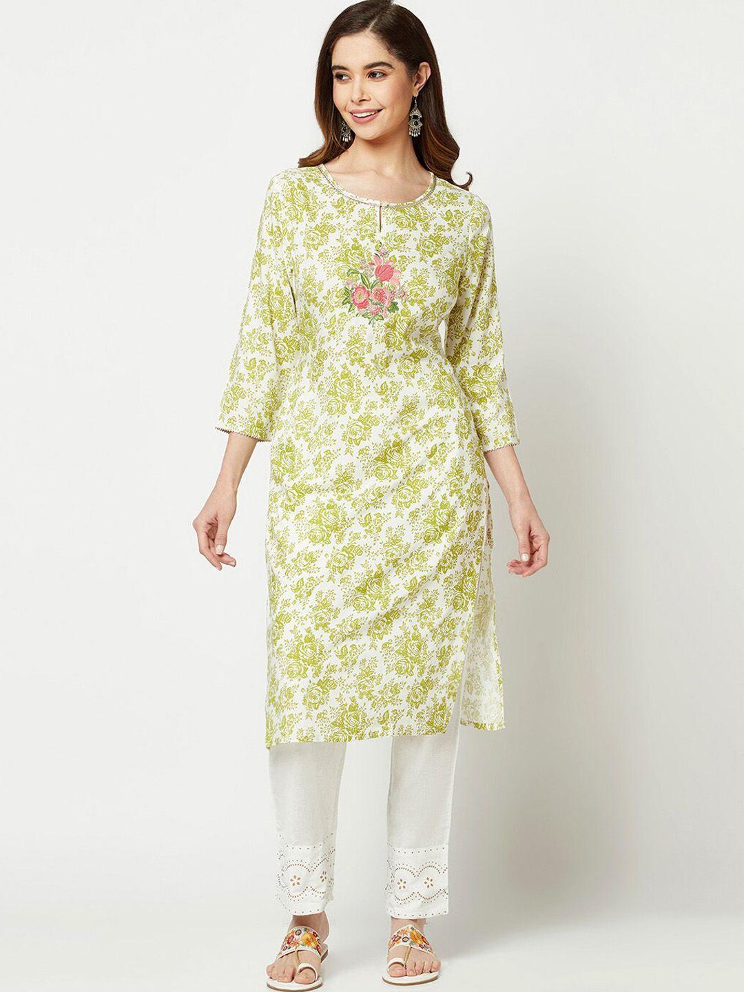 imara floral printed keyhole neck thread work straight kurta