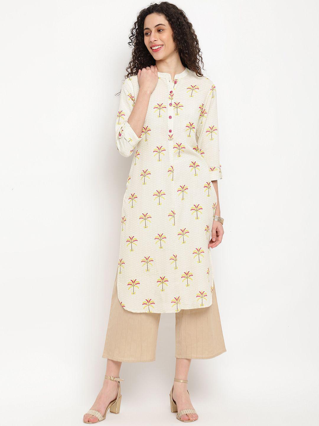 imara floral printed mandarin collar curved hem kurta