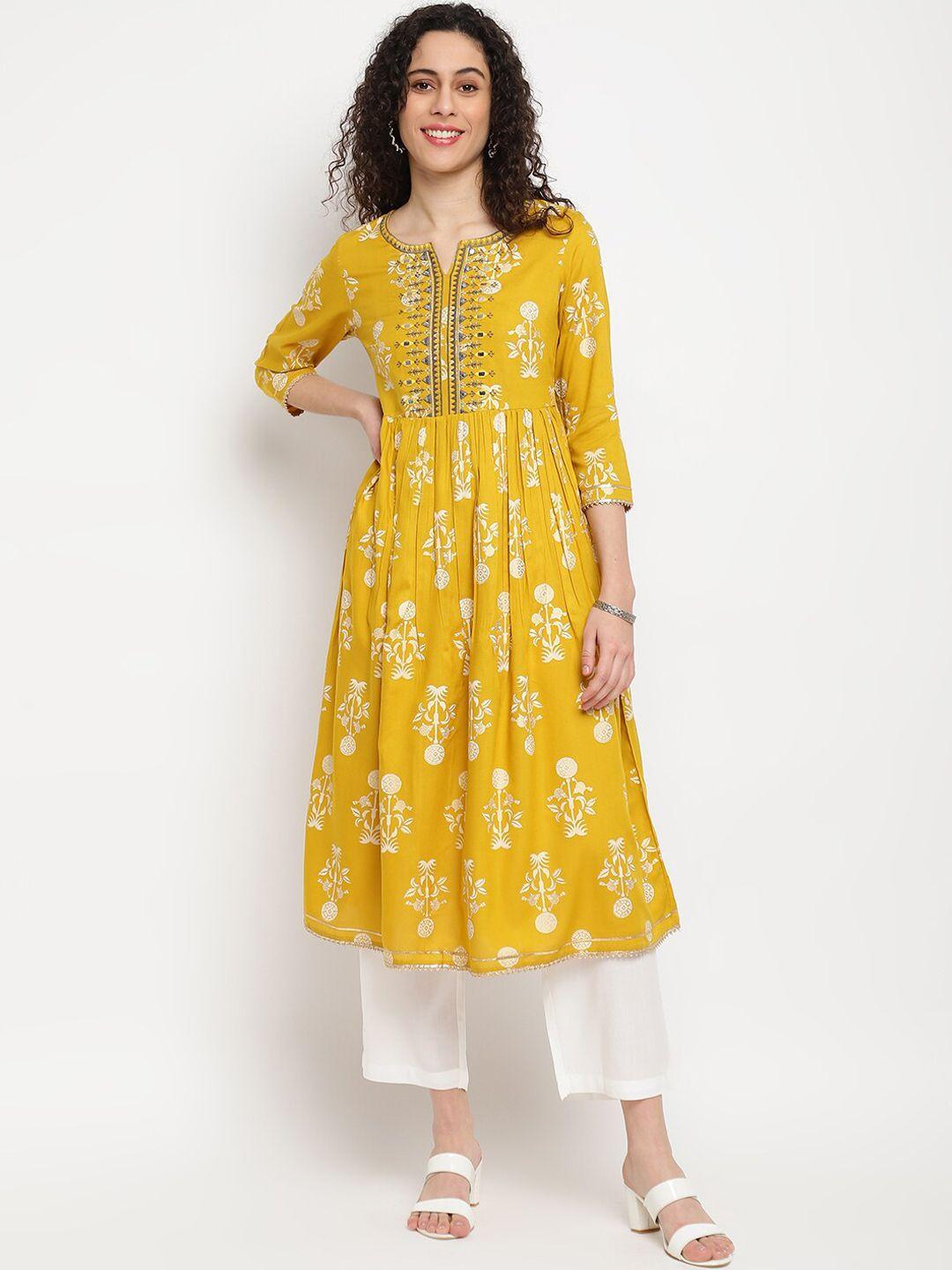 imara floral printed mirror work anarkali kurta with palazzos