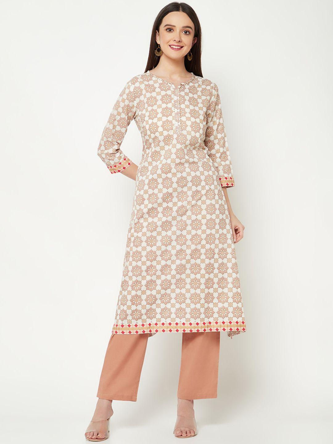 imara floral printed notched neck straight pure cotton kurta with trousers