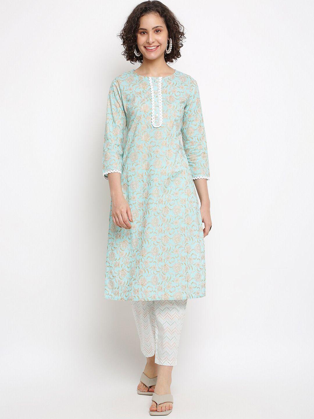 imara floral printed regular lace inserts pure cotton kurta with trousers