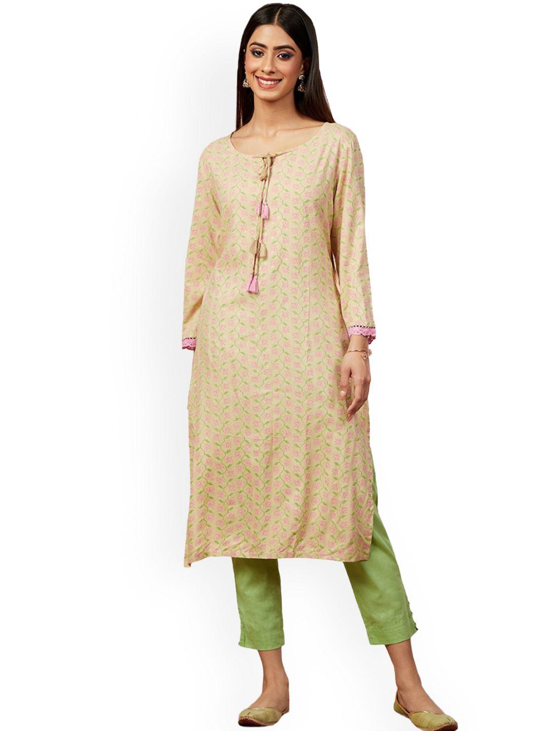 imara floral printed tie-ups neck regular kurta with trousers