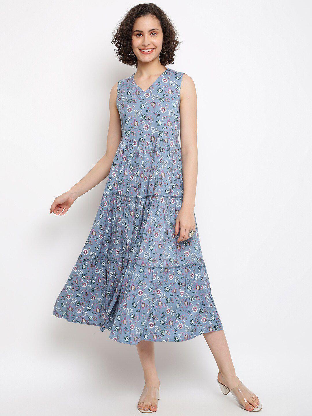imara floral printed tiered a-line midi dress