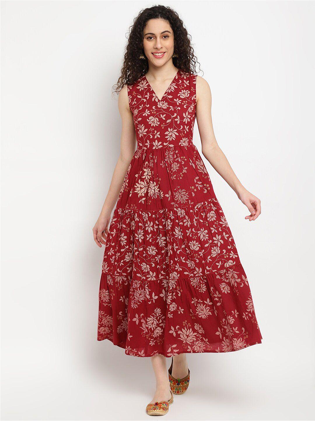 imara floral printed v-neck fit & flare midi dress